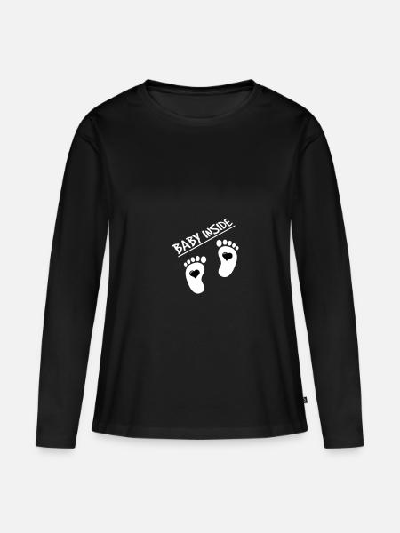 Schwangerschaft - Frauen Premium Bio Langarmshirt - Schwarz
