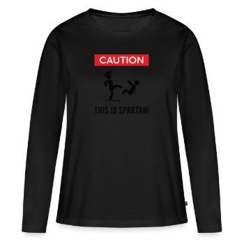 "Attention, c'est spartiate" du Spartiate - T-shirt manches longues Premium bio Femme - noir - Devant - Julia (174cm)