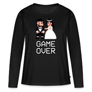 Mariage - Pixel Retro - Game Over - Couple nuptial - T-shirt manches longues Premium bio Femme - noir - Devant - Julia (174cm)