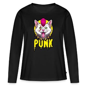 Punk chat pour un punk ami chat - T-shirt manches longues Premium bio Femme - noir - Devant - Julia (174cm)