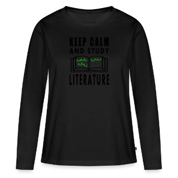 La littérature et l’étude du livre Lire la littérature-étudiant - T-shirt manches longues Premium bio Femme - noir - Devant - Julia (174cm)