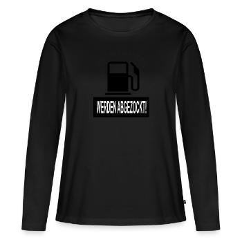 Tanken ist teuer lustiger Spruch Tankstelle Sprit - Frauen Premium Bio Langarmshirt - Schwarz - Vorne - Julia (174cm)
