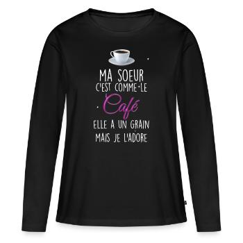 Idée cadeau grande sœur, petite sœur - T-shirt manches longues Premium bio Femme - noir - Devant - Julia (174cm)