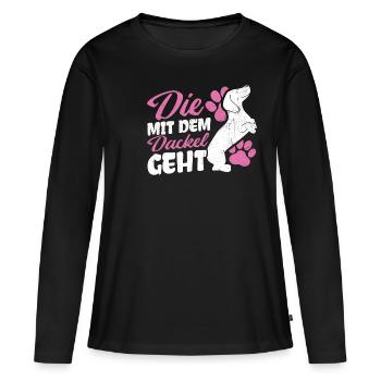 Die mit dem Dackel geht - Dackel Mama Muttertag Da - Frauen Premium Bio Langarmshirt - Schwarz - Vorne - Julia (174cm)