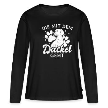 Die mit dem Dackel geht - Dackel Mama Muttertag Ge - Frauen Premium Bio Langarmshirt - Schwarz - Vorne - Julia (174cm)