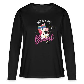 Ich bin die Braut Einhorn Brautjungfern Geschenk J - Frauen Premium Bio Langarmshirt - Schwarz - Vorne - Julia (174cm)