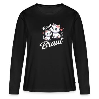 Team Braut JGA Katze Hochzeit Junggesellenabschied - Frauen Premium Bio Langarmshirt - Schwarz - Vorne - Julia (174cm)