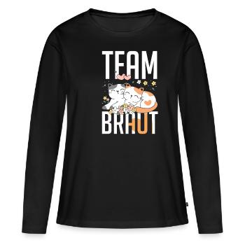 Team Braut JGA Katzen Hochzeit Junggesellenabschie - Frauen Premium Bio Langarmshirt - Schwarz - Vorne - Julia (174cm)