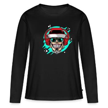 Monkey DJ mit Kopfhörer & Sonnenbrille Geschenkide - Frauen Premium Bio Langarmshirt - Schwarz - Vorne - Julia (174cm)