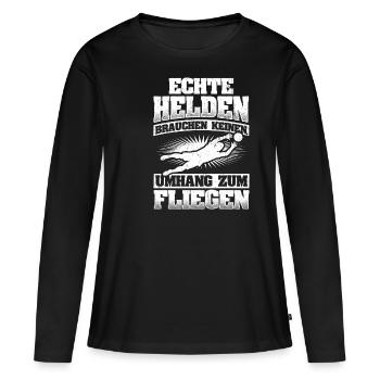 Echte Helden brauchen keinen Umhang zum Fliegen - - Frauen Premium Bio Langarmshirt - Schwarz - Vorne - Julia (174cm)