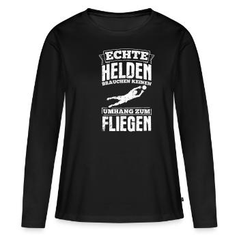Echte Helden brauchen keinen Umhang zum Fliegen - - Frauen Premium Bio Langarmshirt - Schwarz - Vorne - Julia (174cm)