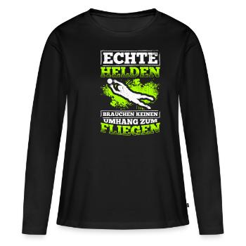 Echte Helden brauchen keinen Umhang zum Fliegen - - Frauen Premium Bio Langarmshirt - Schwarz - Vorne - Julia (174cm)