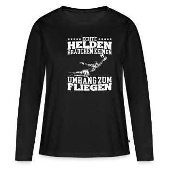 Echte Helden brauchen keinen Umhang zum Fliegen - - Frauen Premium Bio Langarmshirt - Schwarz - Vorne - Julia (174cm)
