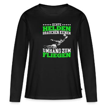 Echte Helden brauchen keinen Umhang zum Fliegen - - Frauen Premium Bio Langarmshirt - Schwarz - Vorne - Julia (174cm)