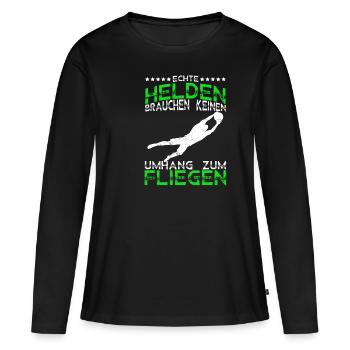 Echte Helden brauchen keinen Umhang zum Fliegen - - Frauen Premium Bio Langarmshirt - Schwarz - Vorne - Julia (174cm)