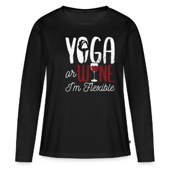 Yoga oder Wein - Ich bin flexibel Yoga & Wein Lieb - Frauen Premium Bio Langarmshirt - Schwarz - Vorne - Julia (174cm)