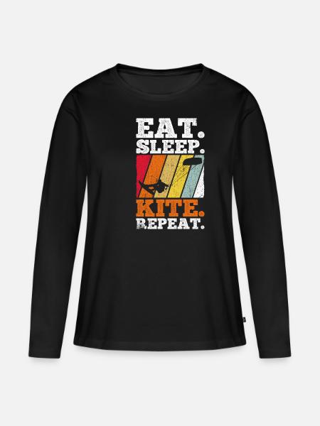 Kiteboarding Kite Kiten - Eat Sleep Kite Kitesurfe - Frauen Premium Bio Langarmshirt - Schwarz