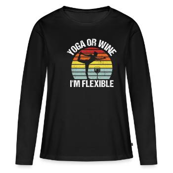 Yoga oder Wein - Ich bin flexibel Yoga & Wein Gesc - Frauen Premium Bio Langarmshirt - Schwarz - Vorne - Julia (174cm)