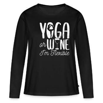 Yoga oder Wein - Ich bin flexibel Yoga & Wein Gesc - Frauen Premium Bio Langarmshirt - Schwarz - Vorne - Julia (174cm)
