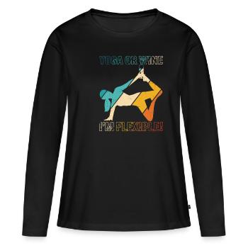 Yoga oder Wein - Ich bin flexibel Yoga & Wein Lieb - Frauen Premium Bio Langarmshirt - Schwarz - Vorne - Julia (174cm)