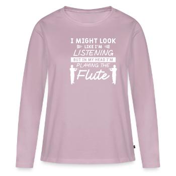 Dans ma tête, je joue de la flûte flûtiste - T-shirt manches longues Premium bio Femme - rose poudré - Devant - Julia (174cm)