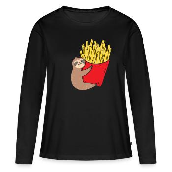 Pommes Frites Pommes Liebhaber Faultier mit Pommes - Frauen Premium Bio Langarmshirt - Schwarz - Vorne - Julia (174cm)