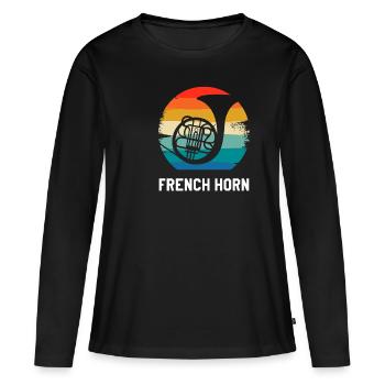 Retro Vintage Classic French Horn Player - Frauen Premium Bio Langarmshirt - Schwarz - Vorne - Julia (174cm)