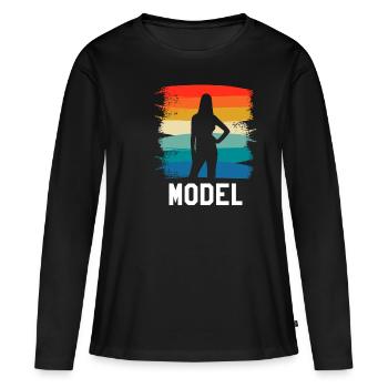 Rétro Vintage Classic Model Modélisation - T-shirt manches longues Premium bio Femme - noir - Devant - Julia (174cm)