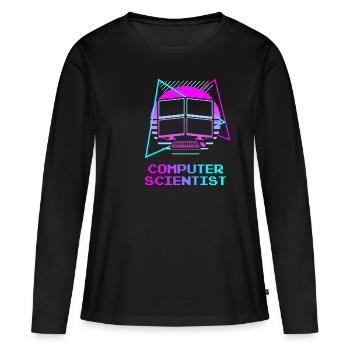 Retro Computer Scientist Information - Frauen Premium Bio Langarmshirt - Schwarz - Vorne - Julia (174cm)
