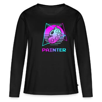 Retro Painter Paint Painting - Frauen Premium Bio Langarmshirt - Schwarz - Vorne - Julia (174cm)