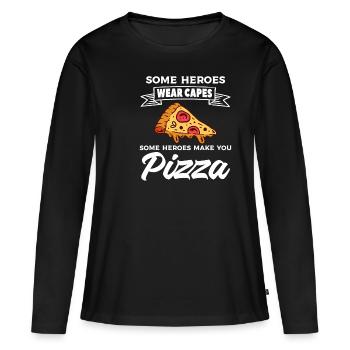 Certains héros portent des capes Certains héros vous font pizza - T-shirt manches longues Premium bio Femme - noir - Devant - Julia (174cm)