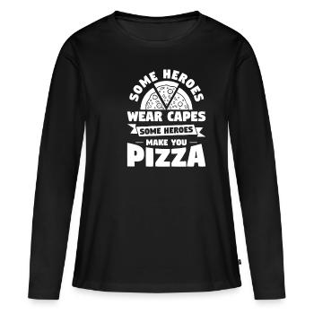 Certains héros portent des capes Certains héros vous font pizza - T-shirt manches longues Premium bio Femme - noir - Devant - Julia (174cm)