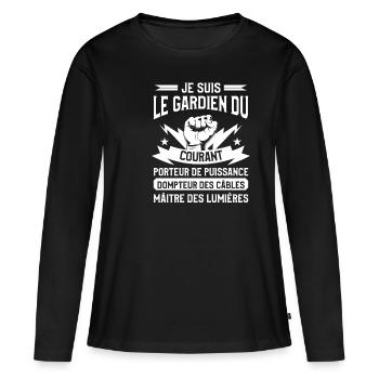 Je Suis Le Gardien Du Courant Électricien - T-shirt manches longues Premium bio Femme - noir - Devant - Julia (174cm)