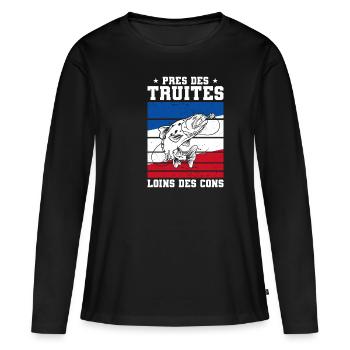 Pres Des Truites Loins Des Cons Pêcheur Truite - T-shirt manches longues Premium bio Femme - noir - Devant - Julia (174cm)