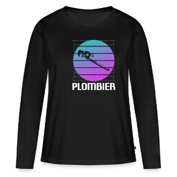 Retro Plombier Plomberie - T-shirt manches longues Premium bio Femme - noir - Devant - Julia (174cm)