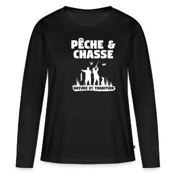 Peche & Chasse Nature Et Tradition Pêcheur - T-shirt manches longues Premium bio Femme - noir - Devant - Julia (174cm)