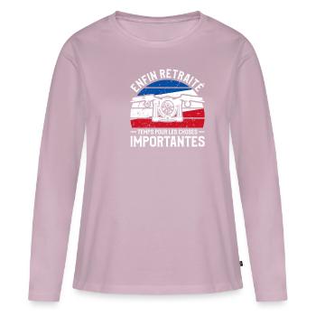 Enfin Retraité Temps Pour Les Choses Importantes - T-shirt manches longues Premium bio Femme - rose poudré - Devant - Julia (174cm)