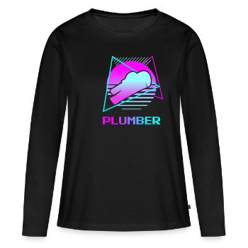 Plomberie rétro - T-shirt manches longues Premium bio Femme - noir - Devant - Julia (174cm)