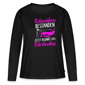 Fahrprüfung Bestanden Führerschein Fahrschüler Aut - Frauen Premium Bio Langarmshirt - Schwarz - Vorne - Julia (174cm)