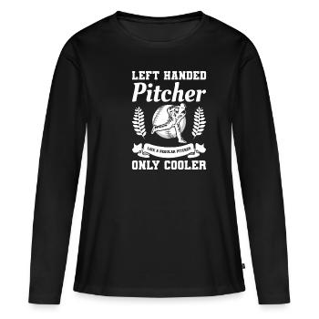 Linkshänder Pitcher wie ein normaler Pitcher - Frauen Premium Bio Langarmshirt - Schwarz - Vorne - Julia (174cm)