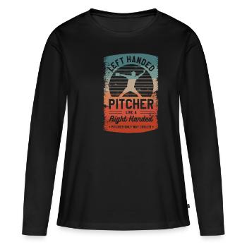 Linkshänder Pitcher wie ein Rechtshänder Pitcher - Frauen Premium Bio Langarmshirt - Schwarz - Vorne - Julia (174cm)
