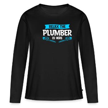 Entspannen Sie sich, dieser Klempner ist hier Klempner - Frauen Premium Bio Langarmshirt - Schwarz - Vorne - Julia (174cm)