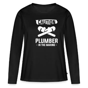 Vorsicht Klempner in der Herstellung Klempner Klempner - Frauen Premium Bio Langarmshirt - Schwarz - Vorne - Julia (174cm)