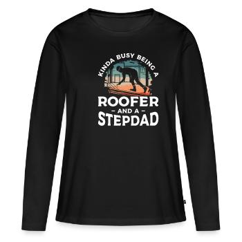 Ich bin nicht nur ein Stiefvater, ich bin ein Dachdecker Dachdecker - Frauen Premium Bio Langarmshirt - Schwarz - Vorne - Julia (174cm)