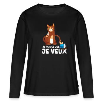 Chat Je Fais Ce Que Je Veux Cadeau Chaton Chat - Frauen Premium Bio Langarmshirt - Schwarz - Vorne - Julia (174cm)
