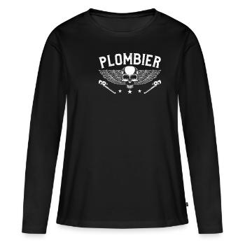 Plombier Crâne Plomberie - T-shirt manches longues Premium bio Femme - noir - Devant - Julia (174cm)