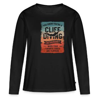 Vous savez que vous êtes un passionné de plongée en falaise quand - T-shirt manches longues Premium bio Femme - noir - Devant - Julia (174cm)