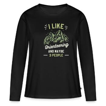 J’aime la course d’orientation et peut-être 3 personnes orienteur - T-shirt manches longues Premium bio Femme - noir - Devant - Julia (174cm)