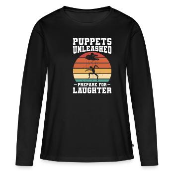 Les marionnettes déchaînées préparent le rire Les marionnettes - T-shirt manches longues Premium bio Femme - noir - Devant - Julia (174cm)