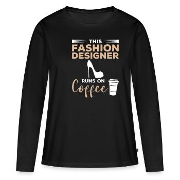 Ce créateur de mode fonctionne sur la conception de café - T-shirt manches longues Premium bio Femme - noir - Devant - Julia (174cm)